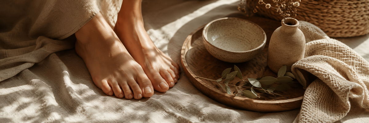 Verzorgde voeten in een rustgevende wellness-sfeer